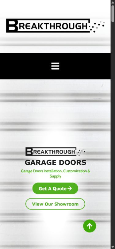 Breakthrough Garage Doors website on mobile