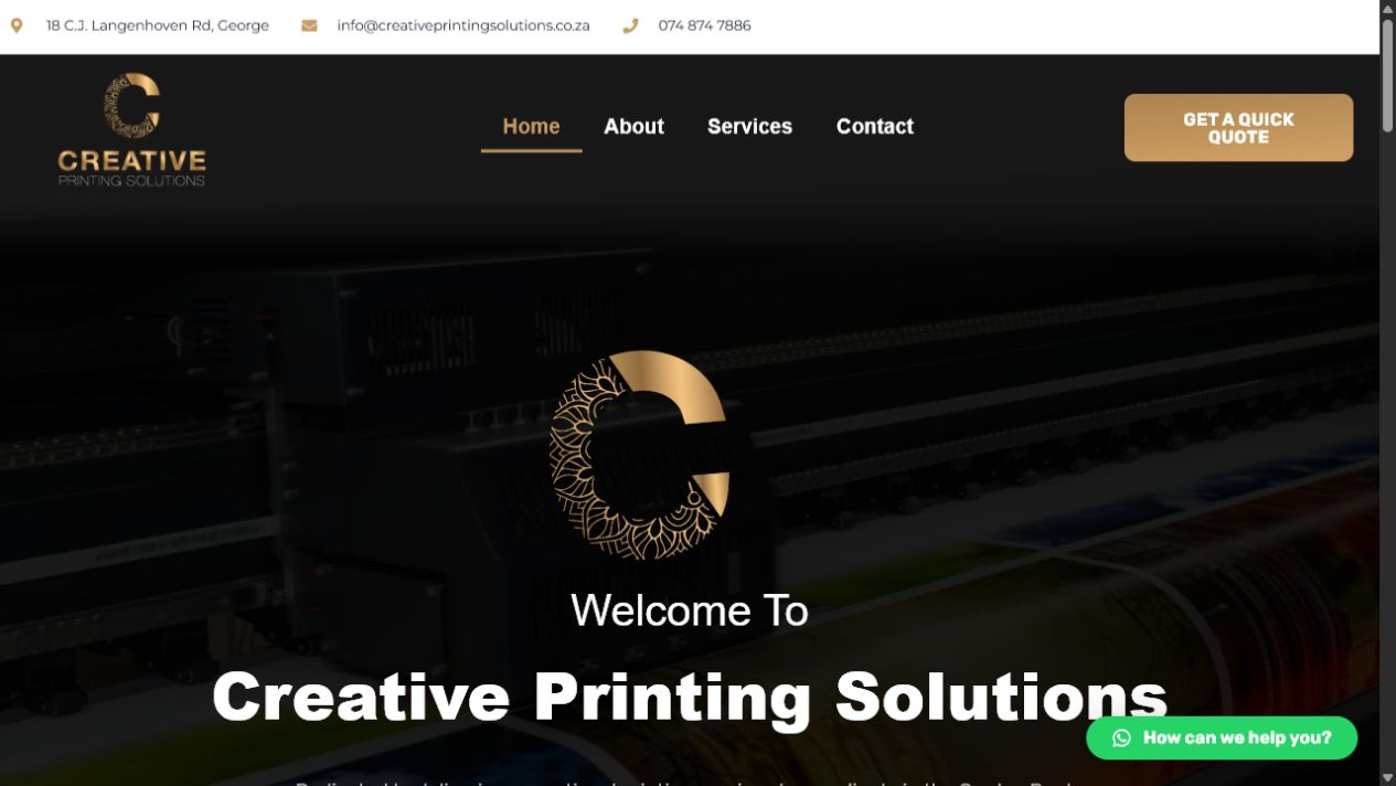 Creative Printing Solutions website on mobile
