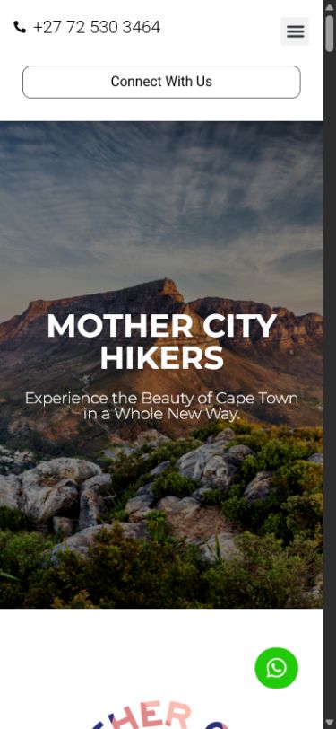 Mother City Hikers website on mobile