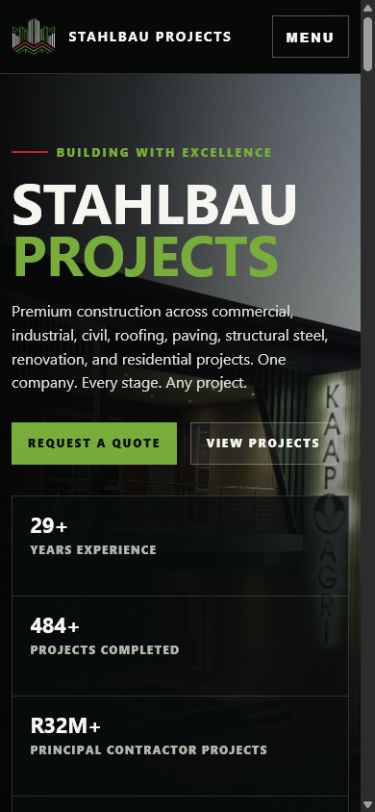 Stahlbau Projects website on mobile