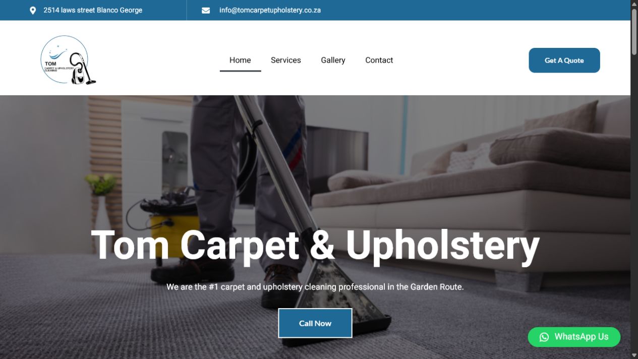 Tom Carpet & Upholstery Cleaning website on mobile