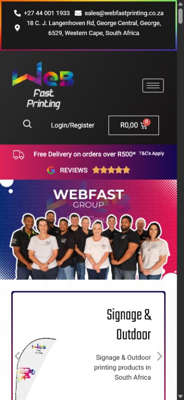 Webfast Printing website on mobile